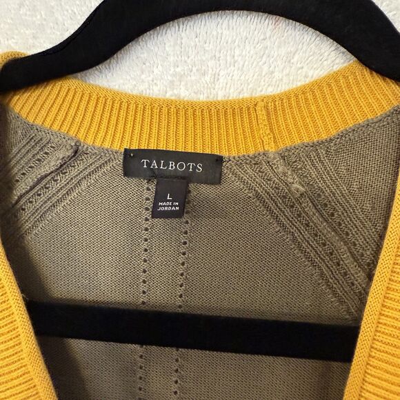 Talbots Sagebrush Olive Gold Tipped Girlfriend Cardigan Sweater Size Large - Picture 4 of 14